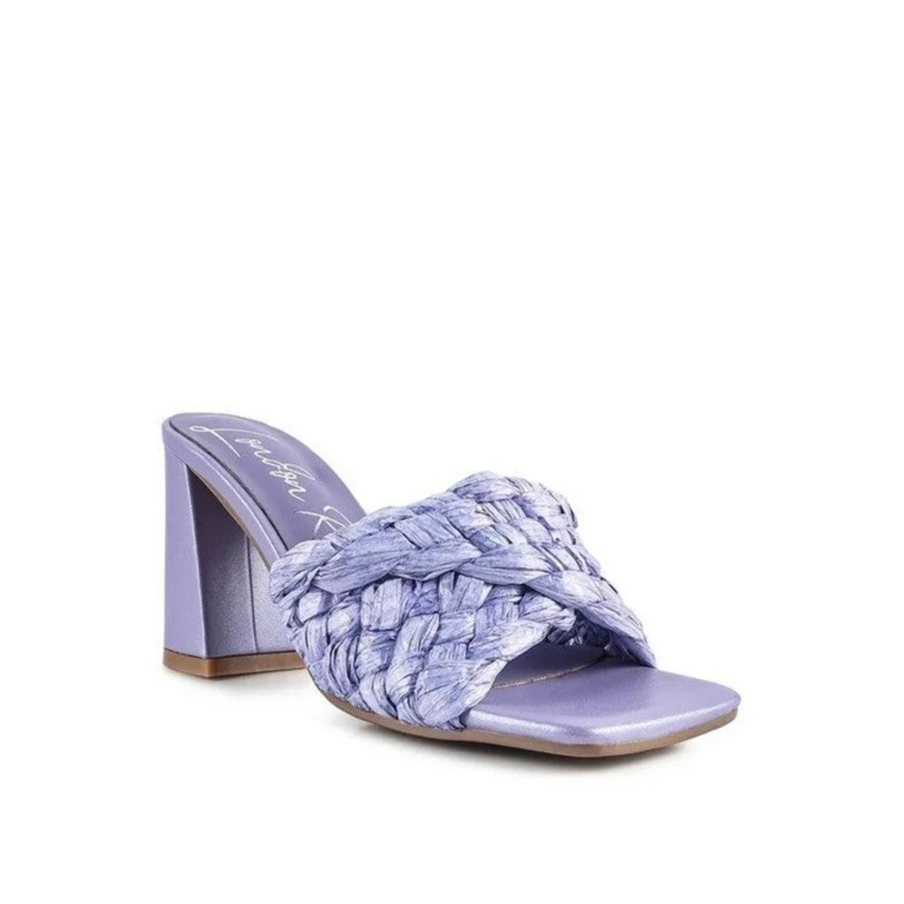 London Rag Lavender Purple Braided Pout Pro Raffia Block Heel Sandals Size 8